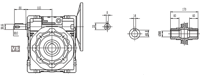 Размеры мотор-редуктора NMRV-130 схема 2