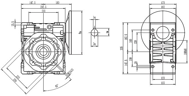 Размеры мотор-редуктора NMRV-130 схема 1