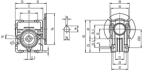 Инженерная схема мотор-редуктора NMRV серии NMRV 025-030